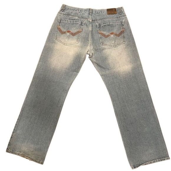 Vtg Attitude Mens Loose Bootcut Wide Leg Jeans 36x32 Kendrick Lamar Embroidered - Picture 1 of 8